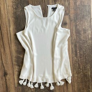 Ann Taylor White Tassel Tank Top